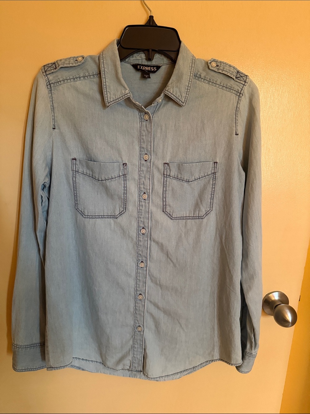 Express Light Wash Denim Shirt with Epaulets